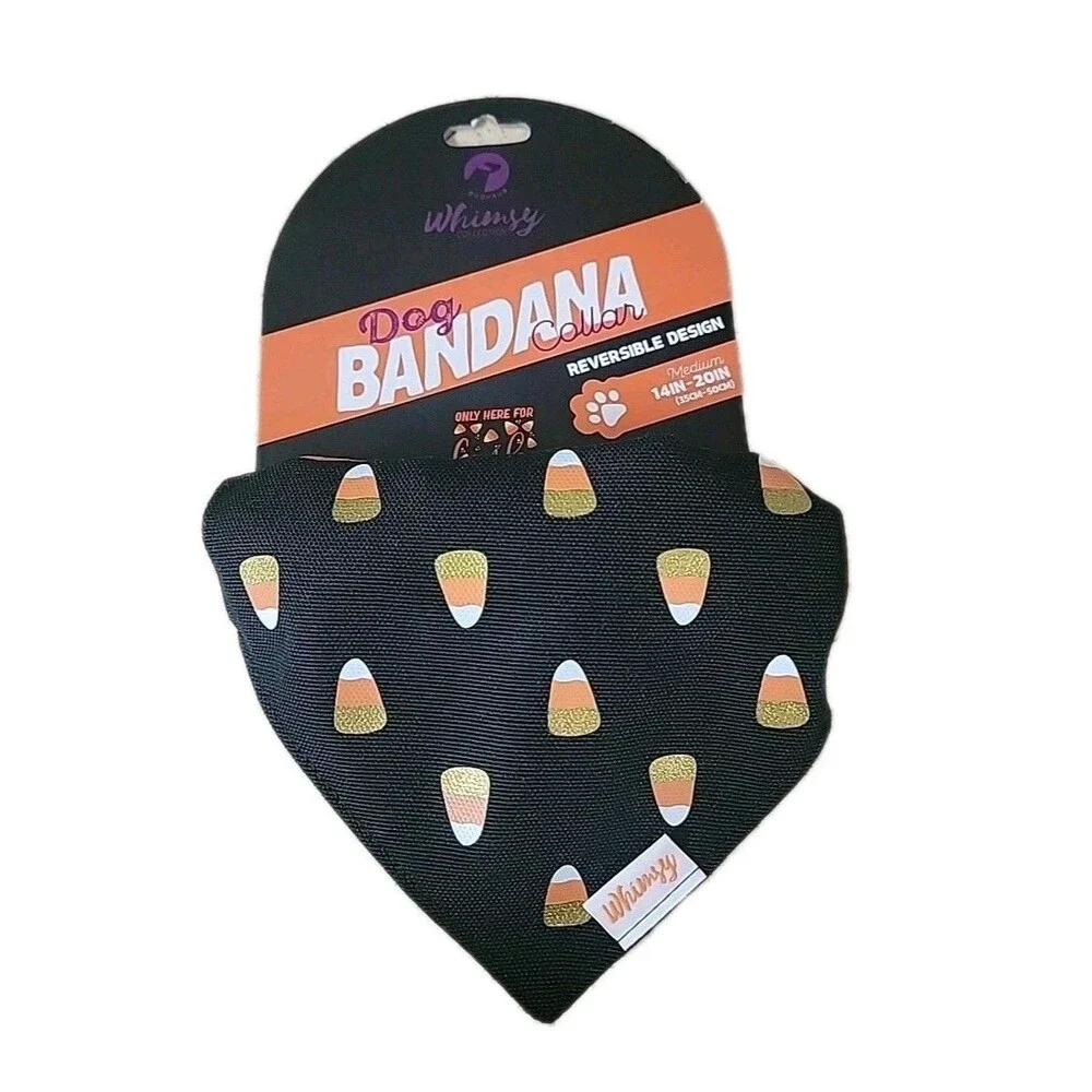 Whimsy Collection Dog Bandana Collar Candy Corn/Orange Reversible Med (14”-20”)